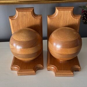 Vintage Wood Bookends with Spherical two tone Design